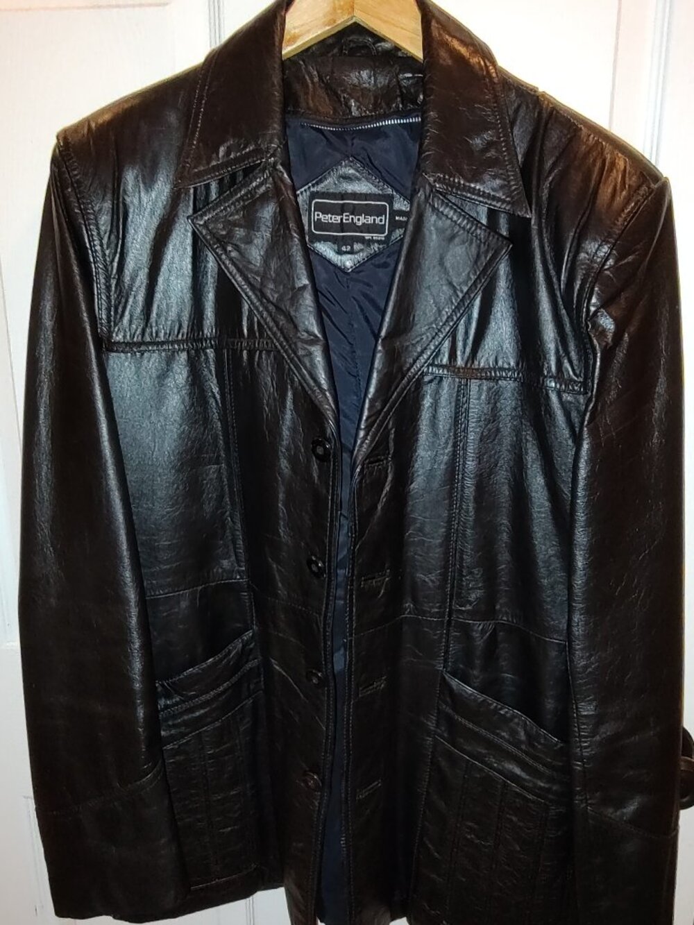 PETER ENGLAND MENS LEATHER SPORT JACKET 4-BUTTON PATCH POCKETS L/SLVS BLACK 42R